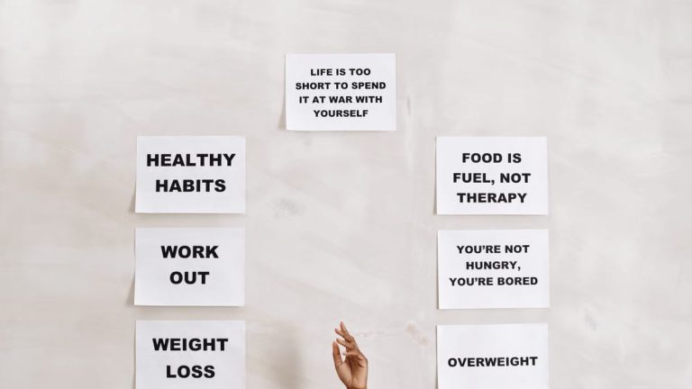 Collection of motivational quotes promoting healthy habits and mental well-being.